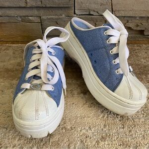 Skechers Vintage Y2K Platform Sneakers Backless Slip On Chunky Blue Glitter: 8